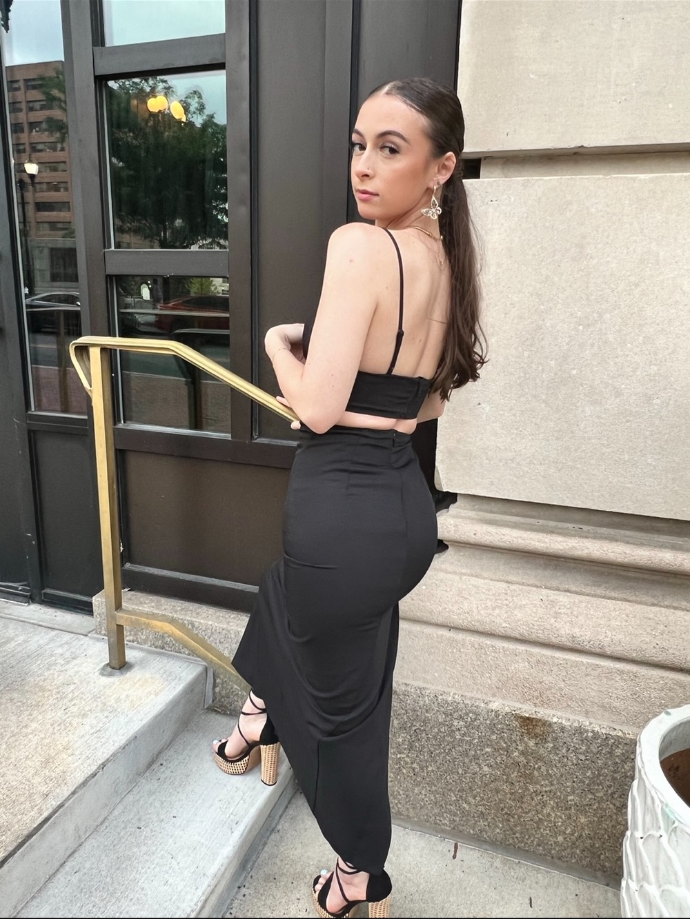 Elegant Bardot Black Two-Piece Maxi Dress for Women